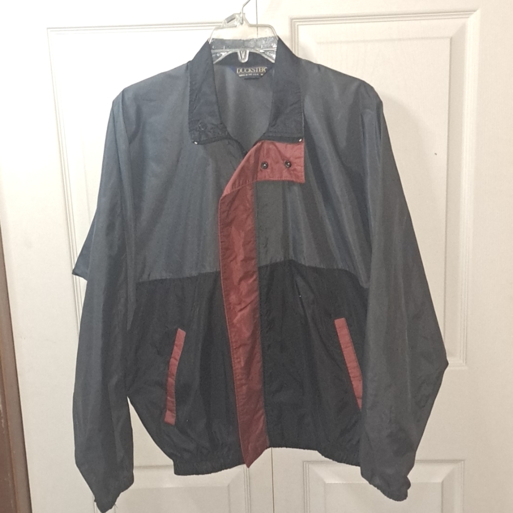 Vintage Duckster USA Full Zip Windbreaker - M - Black Maroon Nylon